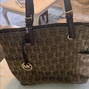 Michael Kors Brown Monogram Tote with Dark Brown Trim
